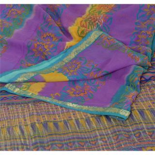 Sanskriti Vintage Purple Saree Pure Georgette Silk Printed Craft Decor Sari