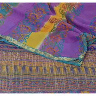 Sanskriti Vintage Purple Saree Pure Georgette Silk Printed Craft Decor Sari 2