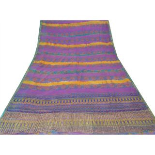 Sanskriti Vintage Purple Saree Pure Georgette Silk Printed Craft Decor Sari 3