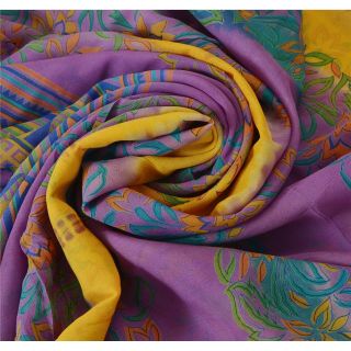Sanskriti Vintage Purple Saree Pure Georgette Silk Printed Craft Decor Sari 4