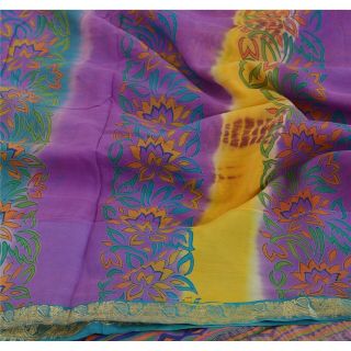 Sanskriti Vintage Purple Saree Pure Georgette Silk Printed Craft Decor Sari 5
