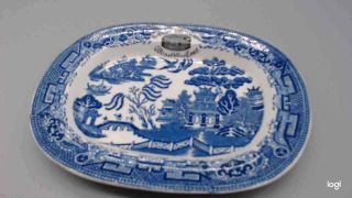 Vintage London Blue Willow Dish With Advertisement For Ye Olde Cheshire Cheese