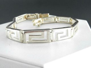 Vintage Solid 925 Sterling Silver Link Bracelet Greek Key Womens Jewelry Fine 7