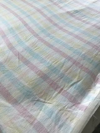 VTG Cotton Camp Blanket Lovely Plaid Pastel Stripes 80” By 64” Baby Soft 2