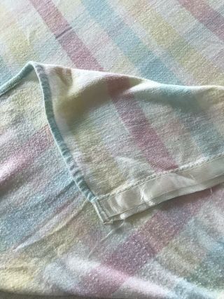VTG Cotton Camp Blanket Lovely Plaid Pastel Stripes 80” By 64” Baby Soft 3