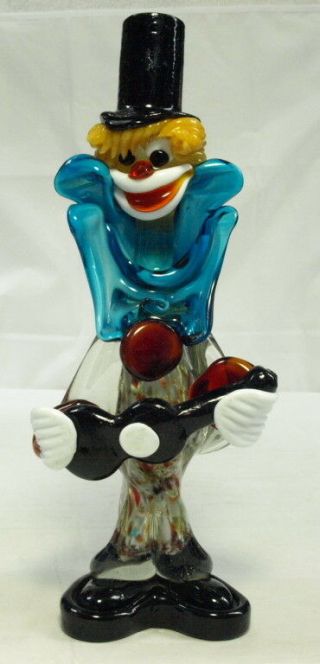 Vintage Murano 12 " End Of The Day Splattered Musical Clown W/guitar 359