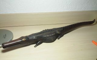 Exceptional Vintage Folk Art Wood Carved Alligator,  Great Detail Bout 23 X 3.  75