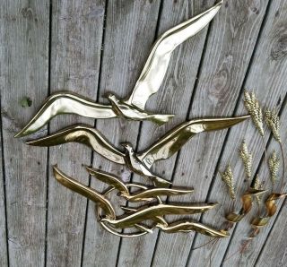 VTG Gold Syroco LARGE BIRDS IN FLIGHT Wall Decor Art Seagulls 5 PC Set USA HTF 2