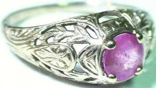 Vintage Retro Solid 10 K White Gold Ring With Pink Stone