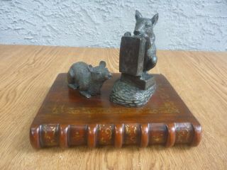 Vintage After Maitland Smith Patinated Bronze Mice On Mahogany Book Paper Holder