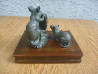 VINTAGE AFTER MAITLAND SMITH PATINATED BRONZE MICE ON MAHOGANY BOOK PAPER HOLDER 5