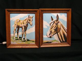 2 Vintage Paint By Number Framed Horse And Pony