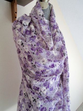 Authentic Vintage Purple Floral Silk Crepe De Chine Fabric,  39 " Wide 2 1/2 Yards