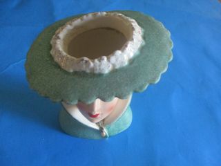 Vintage 1959 Napco Lady Head Vase C3815c Green Hat & Coat Pearl & Rhinestone 5 "