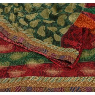 Sanskriti Vintage Saree Pure Georgette Silk Printed Woven Sari Craft Fabric 2