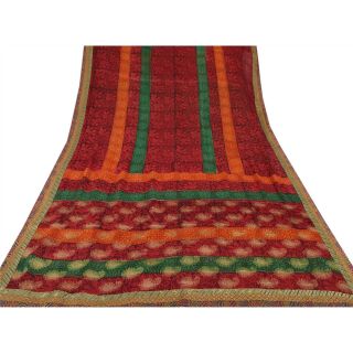 Sanskriti Vintage Saree Pure Georgette Silk Printed Woven Sari Craft Fabric 3