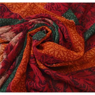 Sanskriti Vintage Saree Pure Georgette Silk Printed Woven Sari Craft Fabric 4