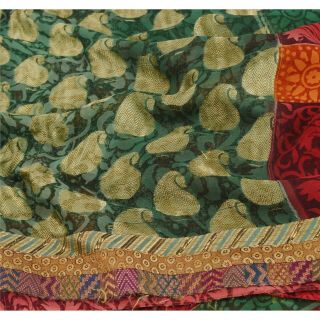 Sanskriti Vintage Saree Pure Georgette Silk Printed Woven Sari Craft Fabric 5