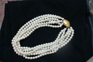 Vintage Carolee 6 Six Strand Pearl Necklace With Matte Gold Clasp