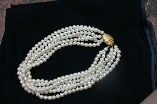 Vintage Carolee 6 Six Strand Pearl Necklace with Matte Gold clasp 2
