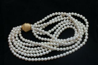 Vintage Carolee 6 Six Strand Pearl Necklace with Matte Gold clasp 5