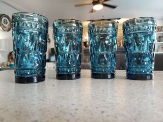 Vtg.  Indiana Glass “park Lane” / “colony Park Lane” Blue Flat Tumblers –set Of 4
