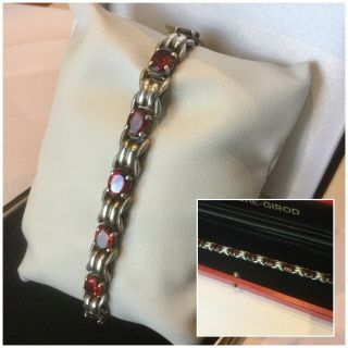 Vintage Jewellery 925 Silver Hm & Garnet Set Stone Bracelet 18g