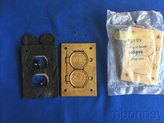 3 Vintage Steel City Brass Floor Plate Outlet Cover Plates NOS 2