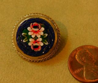 Dainty Vintage Italian Micro Mosaic Tile Rose Flower Silver Brooch Pin 4k 91 2