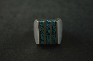 Vintage Sterling Silver Dome Ring W Turquoise Inlay - 17.  2g