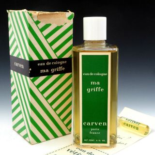 Vintage Carven Ma Griffe 4 Fl Oz Eau De Cologne Perfume Bottle Box,  Vetiver