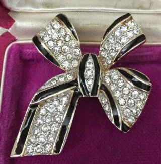 Vintage Jewellery Attwood & Sawyer Signed Crystal & Enamel Ribbon Bow Brooch