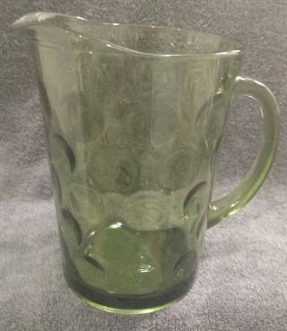Avocado Green Dots Pattern Vintage Large Heavy Glass 2 Qt Table Pitcher