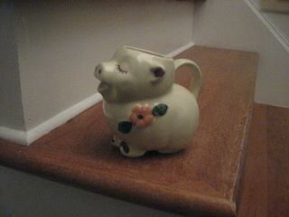 Vintage Shawnee Pottery Smiley Pig Creamer Pitcher With Peach/ Pink Flower Usa