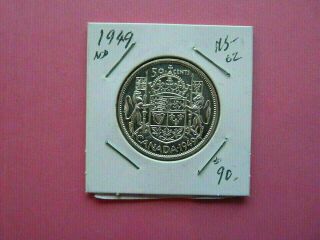 Vintage Canada 50 Cent Silver 1949 Nd Value 90.  00 N1379