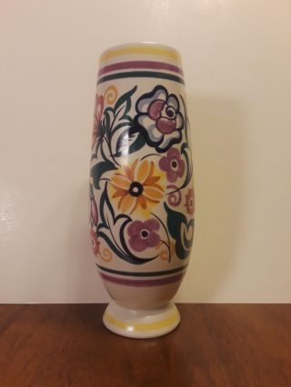 Poole Pottery Traditional " Floral " Vase Cs Hand - Painted Gwen Haskins England Vtg