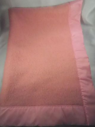 Vintage Baron Woolen Mills Pink Baby Blanket Wide Acrylic Trim 36 " X 53 "