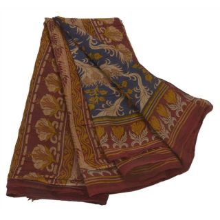Sanskriti Vintage Blue Saree Printed Blend Cotton Sari Craft 5 Yard Fabric