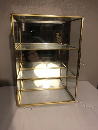 Vintage Style Gold Brass Metal Glass Display Case 3 Shelf