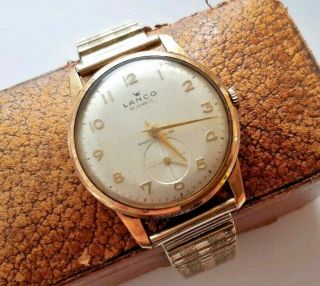 Vintage Lanco Mens Wrist Watch 387 Swiss 15 Jewel Rolld Gold Strap Spares Repair