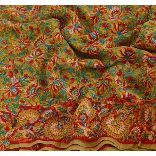 Sanskriti Vintage Saree Pure Georgette Silk Kalamkari Printed Sari Craft Fabric 4