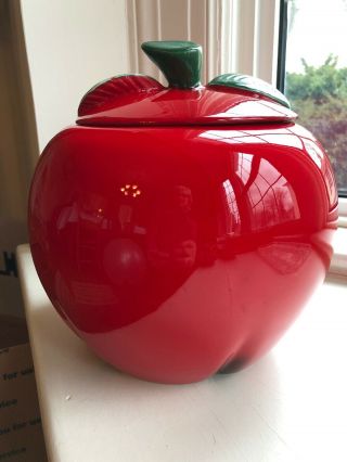 Vintage Ceramic Red Delicious Apple Cookie Jar With Lid - Well Loved Made In Usa