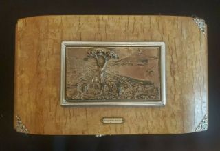 Vintage Large Wood Jewelry Music Box 3 Metal Mirrors Ricordo Di Napoli -