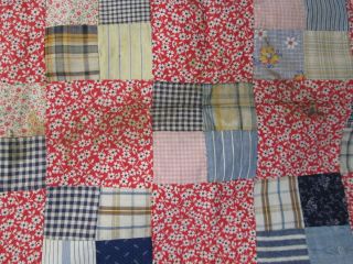 Vintage Hand Sewn Quilt Top Only - Red & Blue Check Pattern QT 6 3