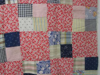 Vintage Hand Sewn Quilt Top Only - Red & Blue Check Pattern QT 6 5