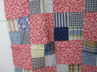 Vintage Hand Sewn Quilt Top Only - Red & Blue Check Pattern QT 6 6
