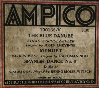 Vintage Ampico 100165v - Ep Reproducing Piano Player Roll - Blue Danube And More