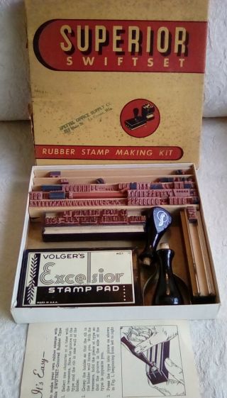 Vintage Superior Swiftset Rubber Stamp Making Kit Grooved Holders Letters Number