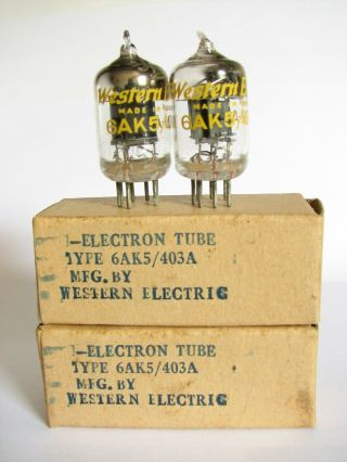 2 Matched Western Electric 6ak5 403a (6aj5) Tubes - Tv7 Tests @ 34,  36,  Min:22