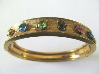 Vintage Carl Art Gold Filled W/multi - Color Crystal Rhinestones Bangle Bracelet